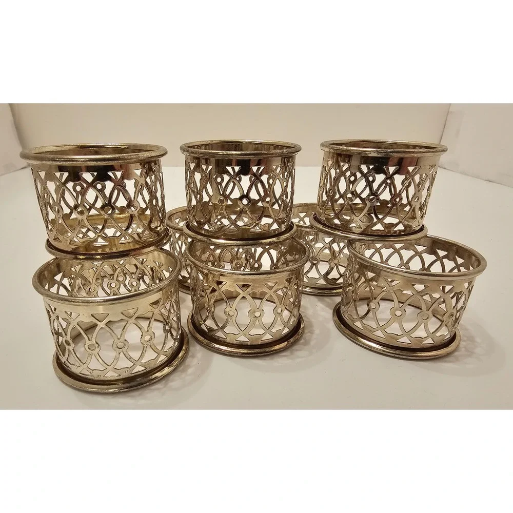 Vintage Silver Toned Filigree Napkin Rings Set of 9 Openwork Lattice Design